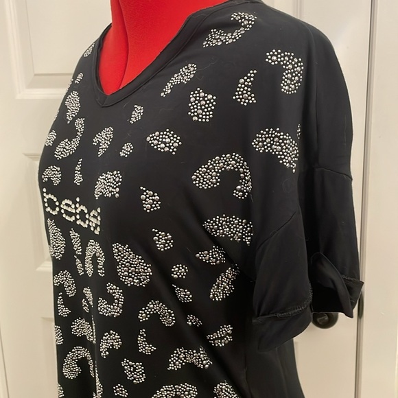 Bebe Short Sleeve Women’s Large T-shirt Crystal Letters Studded Design Black - Picture 7 of 9